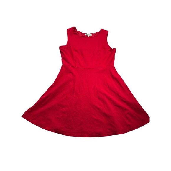 Monteau Red Sleeveless Skater Mini Dress Scalloped Neckline Size PM Fit & Flare - Picture 1 of 6